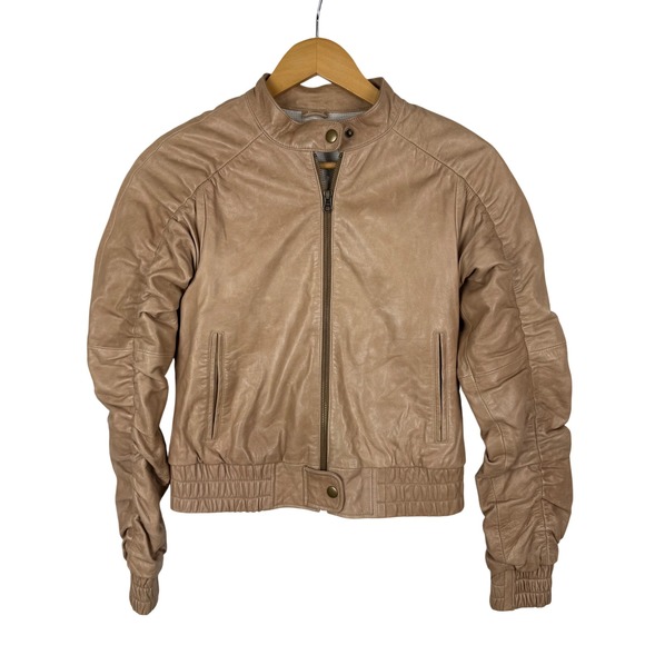 Alice + Olivia Tan Leather Jacket - Picture 1 of 7